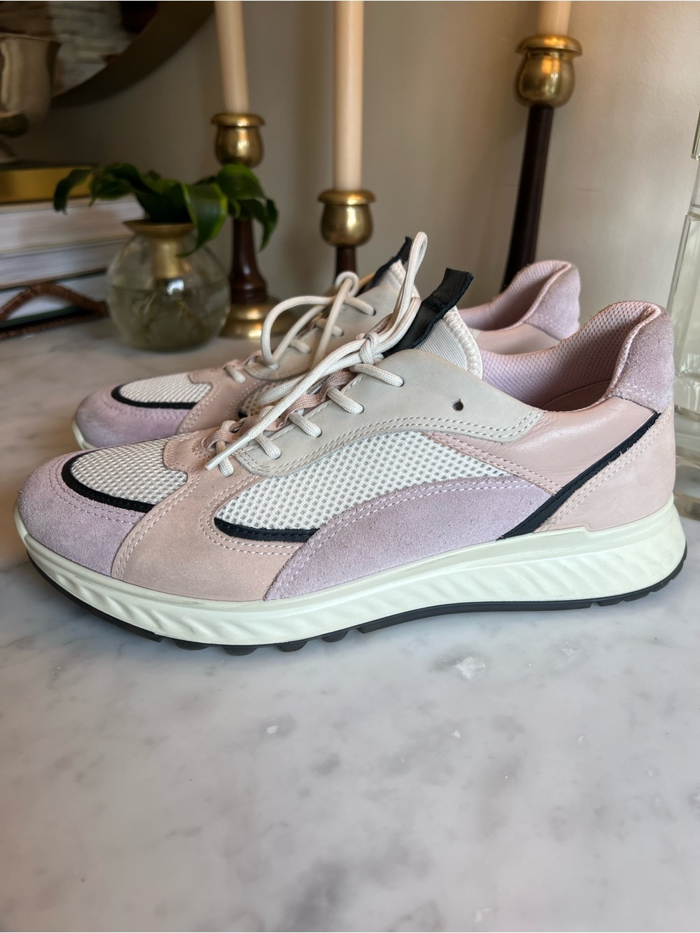 Ecco Women's Pale Pink Suede & Mesh Lace-Up Sneakers - Picture 2 of 8